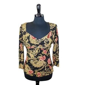 J.T.B. Empire Waist Stretchy Top Floral Babydoll Y2k 2000s Vintage M